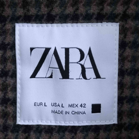 ザラ ZARA 千鳥格子柄 ウールポリ ステンカラーコート メンズ import:L