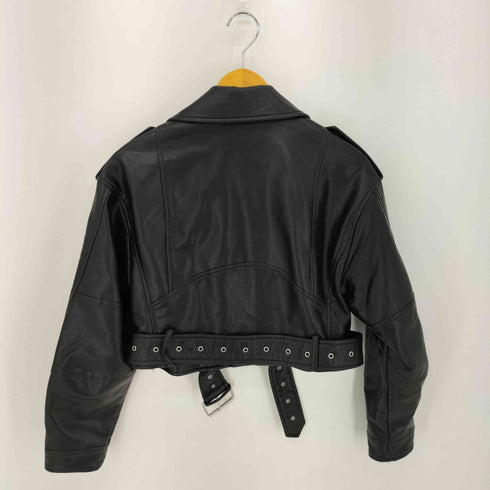 ザラ ZARA フェイクレザー クロップド バイカー ジャケット レディース import:S