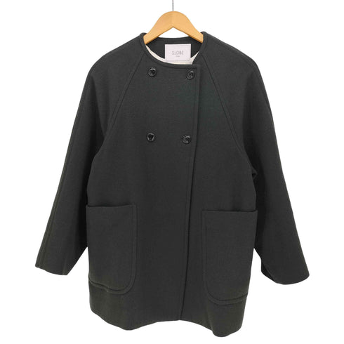 スローブイエナ SLOBE IENA ダブルボタン ノーカラー ショート コート レディース