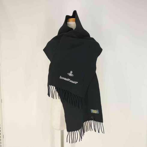 ヴィヴィアンウエストウッドアクセサリー Vivienne Westwood Accessories イタリア製 ロゴ刺繍 ウール フリンジマフラー レディース