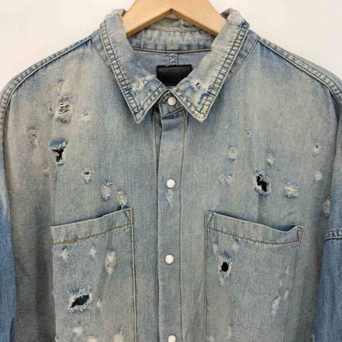 ダンケシェーン Danke Schon Big Denim Shirts クラッシュ ダメージ デニム L/S ビッグ シャツ メンズ FREE