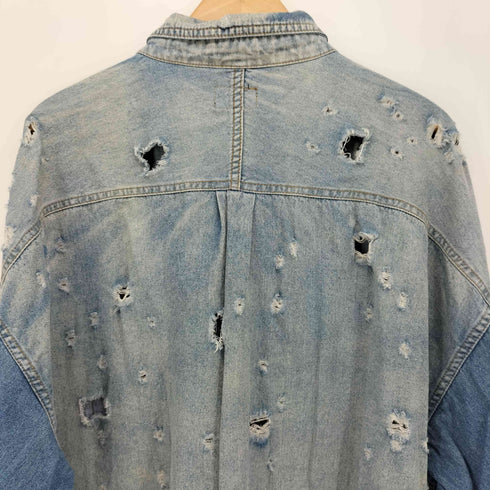 ダンケシェーン Danke Schon Big Denim Shirts クラッシュ ダメージ デニム L/S ビッグ シャツ メンズ FREE