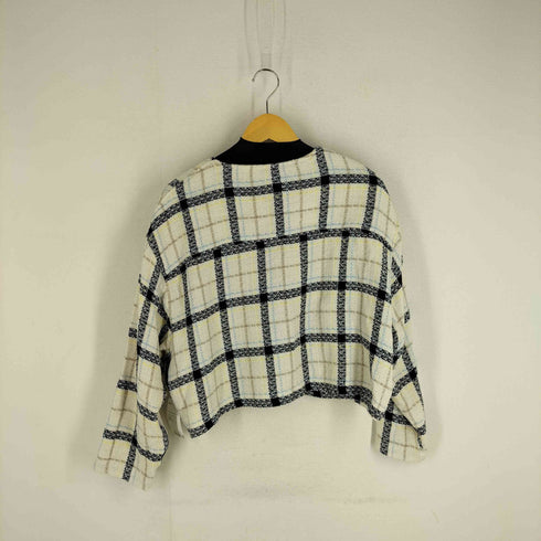 ザラ ZARA チェック柄 ノーカラーツイードジャケット レディース JPN:L