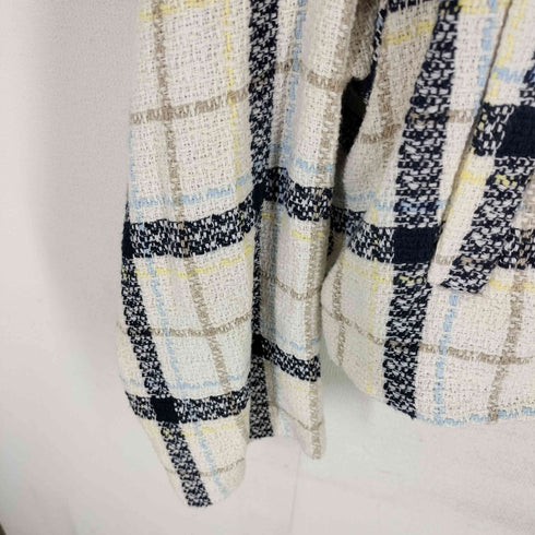 ザラ ZARA チェック柄 ノーカラーツイードジャケット レディース JPN:L