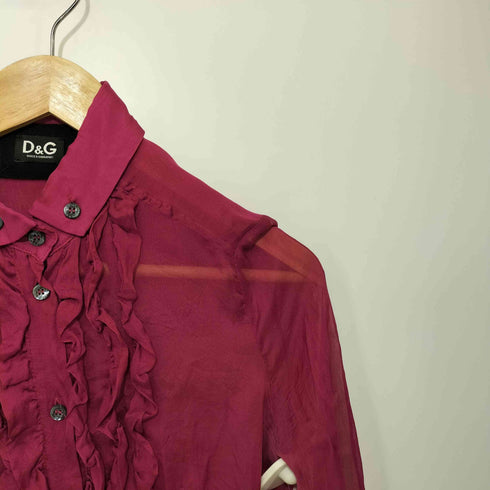 ドルチェアンドガッバーナ DOLCE&GABBANA 総シルク ボタンダウン シースルー フリル ロングスリーブ シャツ ブラウス レディース EUR:40