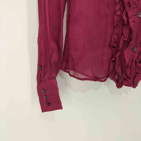 ドルチェアンドガッバーナ DOLCE&GABBANA 総シルク ボタンダウン シースルー フリル ロングスリーブ シャツ ブラウス レディース EUR:40