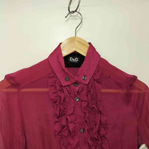 ドルチェアンドガッバーナ DOLCE&GABBANA 総シルク ボタンダウン シースルー フリル ロングスリーブ シャツ ブラウス レディース EUR:40