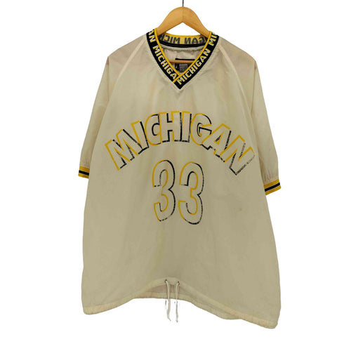 TECHNO カレッジプリント リブ切替 ナイロン Vネック S/S プルオーバー メンズ import:XXL