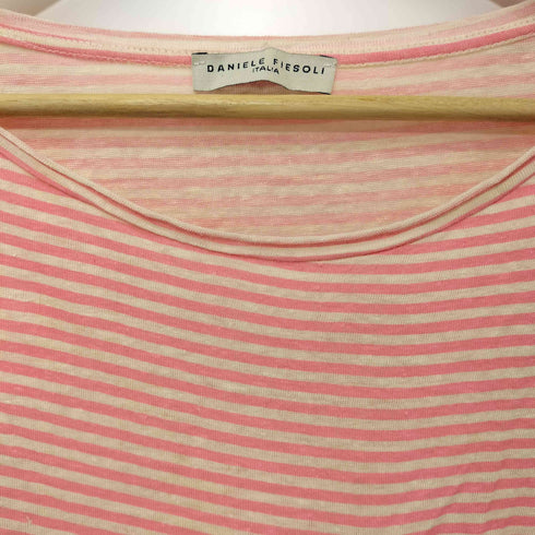DANIELE FIESOLI イタリア製 リネン混 ボーダー Uネック半袖Tシャツ レディース