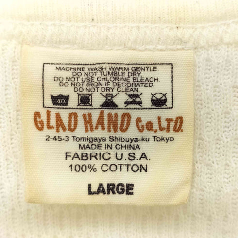グラッドハンド GLADHAND バックプリント コットン ヘンリーネック サーマル ワッフル ロングスリーブTシャツ メンズ LARGE