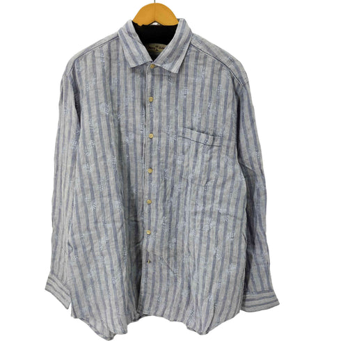 トミーバハマ Tommy Bahama リネン100% 総柄ストライプL/Sシャツ ワンポケット メンズ JPN:L