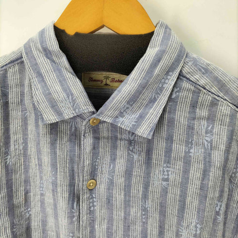 トミーバハマ Tommy Bahama リネン100% 総柄ストライプL/Sシャツ ワンポケット メンズ JPN:L