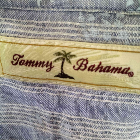 トミーバハマ Tommy Bahama リネン100% 総柄ストライプL/Sシャツ ワンポケット メンズ JPN:L