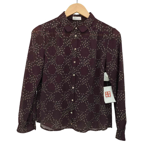 サリースコット Sally Scott シェルボタン 総柄 丸襟 シアー シャツ ブラウス レディース  9R