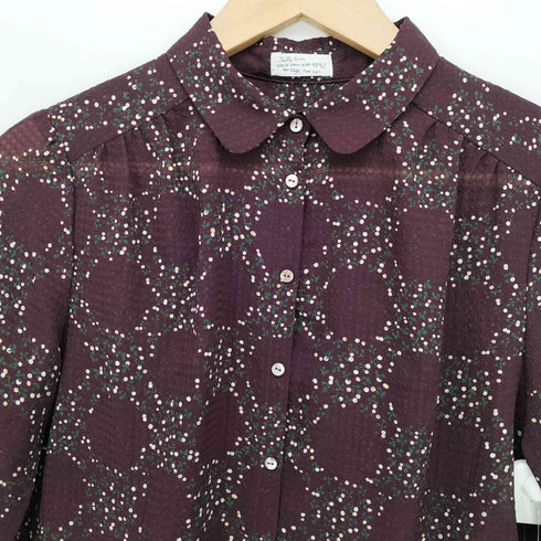 サリースコット Sally Scott シェルボタン 総柄 丸襟 シアー シャツ ブラウス レディース  9R