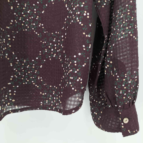 サリースコット Sally Scott シェルボタン 総柄 丸襟 シアー シャツ ブラウス レディース  9R