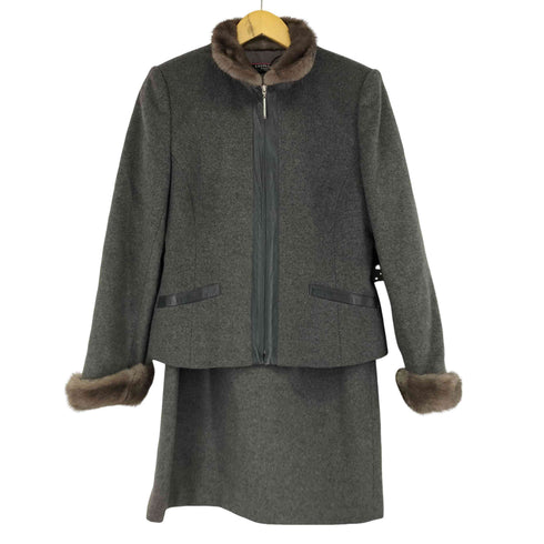 レオナール LEONARD カシミア100% ジャケットセットアップ リアルファー レザー レディース