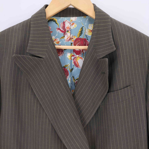 ジャンポールゴルチエフェム Jean Paul GAULTIER FEMME ピークドラペル 裏地花柄 ストライプジャケット メンズ FR:40
