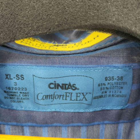 シンタス CINTAS 企業ロゴ 刺繍 ストライプ S/S ワークシャツ メンズ import:XL