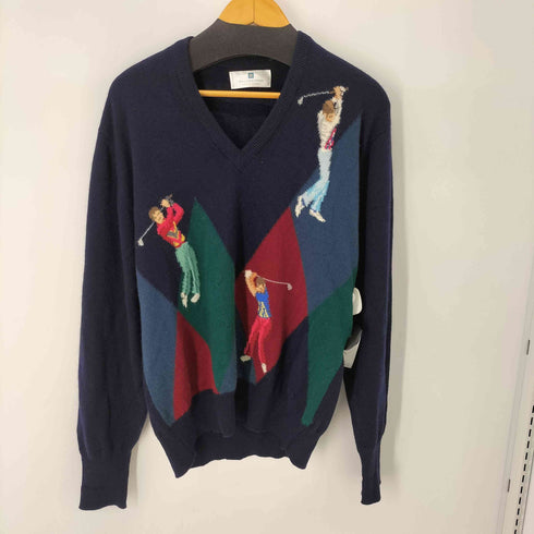 バランタイン BALLANTYNE 90S 旧タグ カシミヤ100% フロントゴルファーニット Vネック メンズ import:L