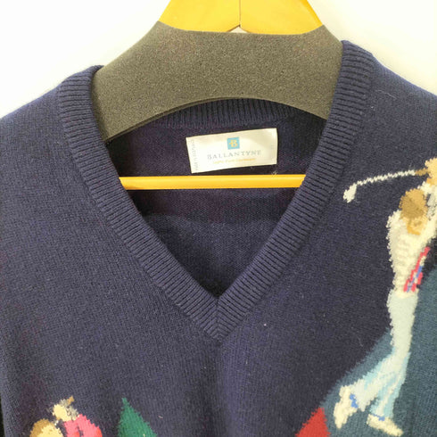 バランタイン BALLANTYNE 90S 旧タグ カシミヤ100% フロントゴルファーニット Vネック メンズ import:L