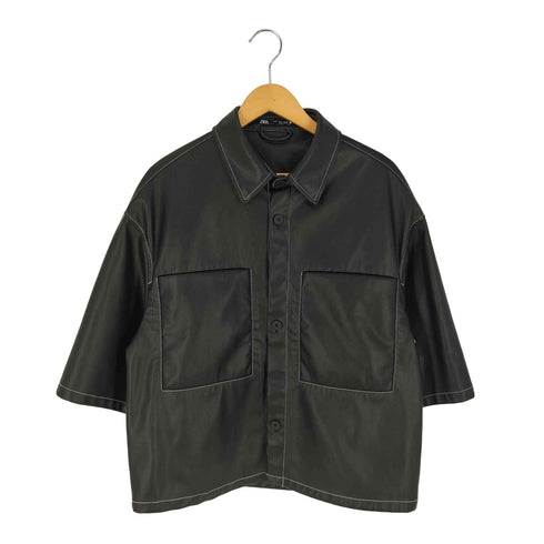 ザラ ZARA スクエアカット フェイクレザー オーバーシャツ メンズ import:M