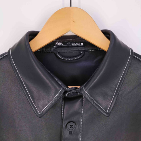 ザラ ZARA スクエアカット フェイクレザー オーバーシャツ メンズ import:M