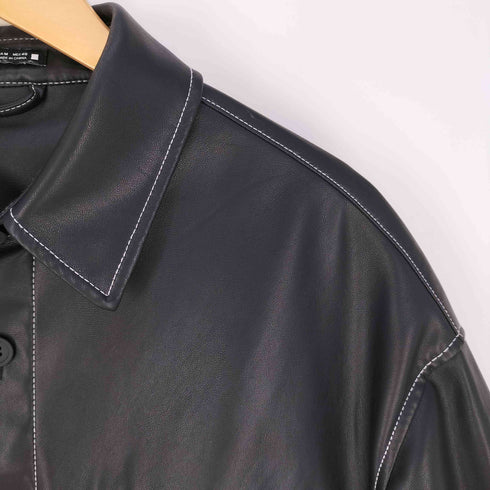 ザラ ZARA スクエアカット フェイクレザー オーバーシャツ メンズ import:M