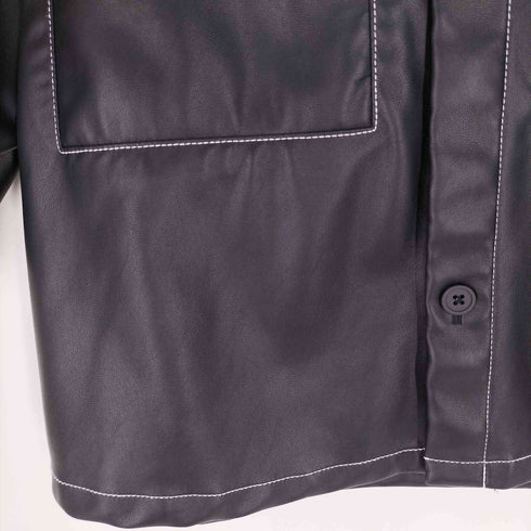 ザラ ZARA スクエアカット フェイクレザー オーバーシャツ メンズ import:M