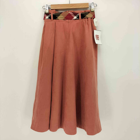 ブルーレーベルクレストブリッジ BLUE LABEL CRESTBRIDGE ベルト付き チェック フェイク スエード フレア スカート レディース JPN:38