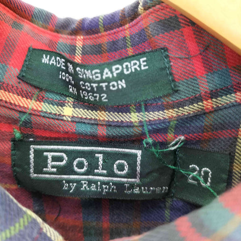 ラルフローレン RALPH LAUREN CUSTOM FIT ポニー刺繍 ボタンダウンチェックシャツ メンズ import:L