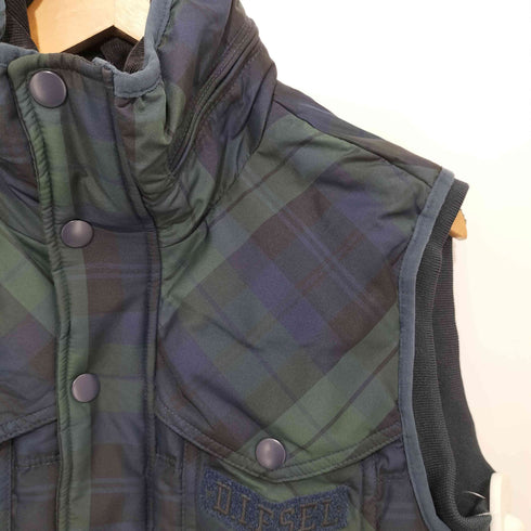ディーゼル DIESEL ロゴワッペン タータンチェック ダウンベスト ブラックウォッチ BLACKWATCH メンズ import:S