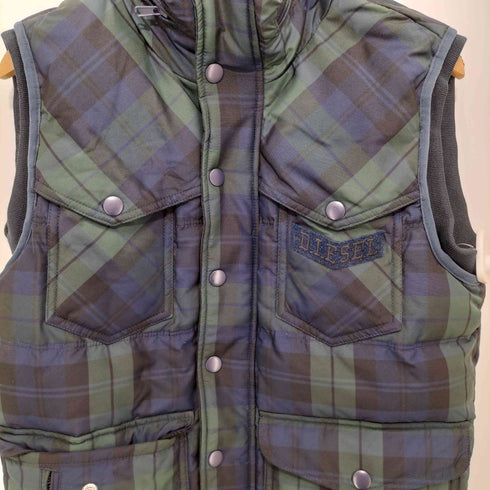 ディーゼル DIESEL ロゴワッペン タータンチェック ダウンベスト ブラックウォッチ BLACKWATCH メンズ import:S