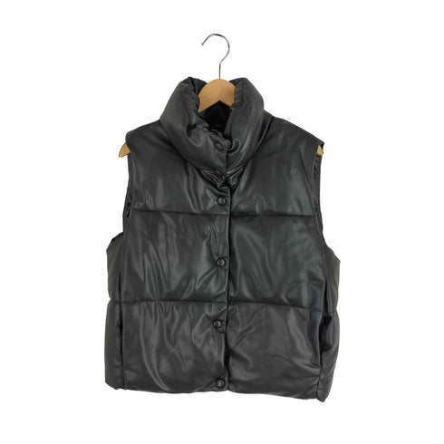 ザラ ZARA フェイクレザーパフベスト 裾ドローコード レディース JPN:M
