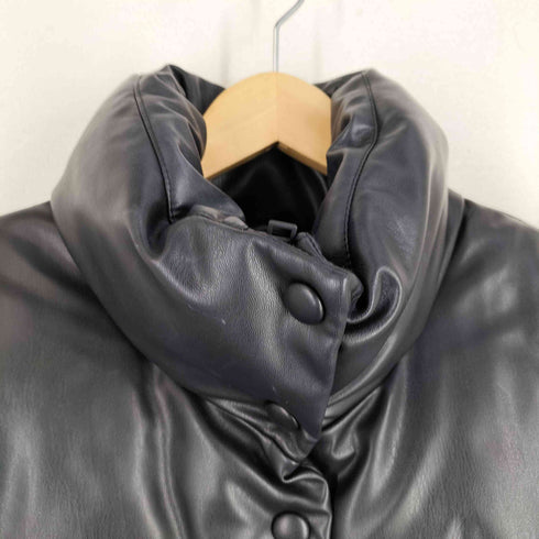 ザラ ZARA フェイクレザーパフベスト 裾ドローコード レディース JPN:M