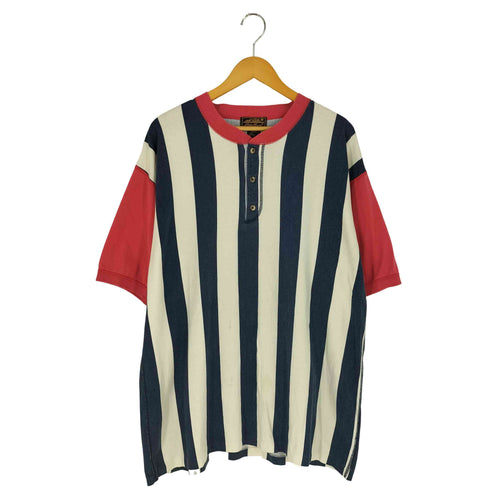 エディーバウアー Eddie Bauer 80-90s USA製 黒タグ後期 トリコロール ストライプ ヘンリーネック Tシャツ メンズ import:L