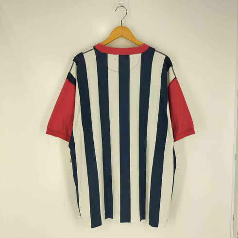 エディーバウアー Eddie Bauer 80-90s USA製 黒タグ後期 トリコロール ストライプ ヘンリーネック Tシャツ メンズ import:L