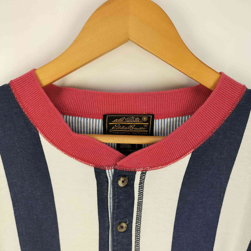 エディーバウアー Eddie Bauer 80-90s USA製 黒タグ後期 トリコロール ストライプ ヘンリーネック Tシャツ メンズ import:L