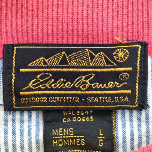 エディーバウアー Eddie Bauer 80-90s USA製 黒タグ後期 トリコロール ストライプ ヘンリーネック Tシャツ メンズ import:L