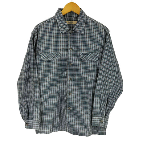 カンサイジーンズ KANSAI JEANS シアサッカー フラップポケット L/Sチェックシャツ ボックスシルエット メンズ JPN:L