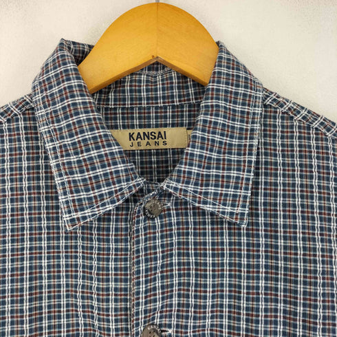 カンサイジーンズ KANSAI JEANS シアサッカー フラップポケット L/Sチェックシャツ ボックスシルエット メンズ JPN:L