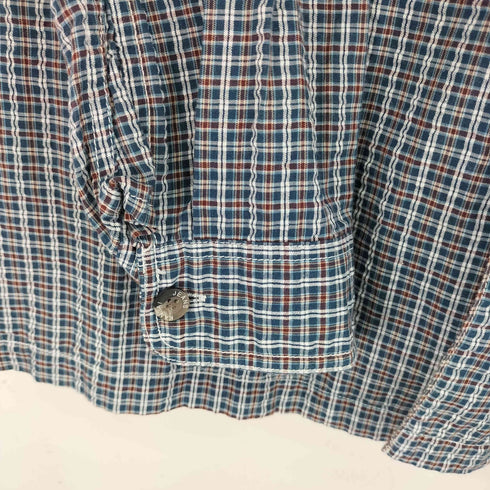 カンサイジーンズ KANSAI JEANS シアサッカー フラップポケット L/Sチェックシャツ ボックスシルエット メンズ JPN:L