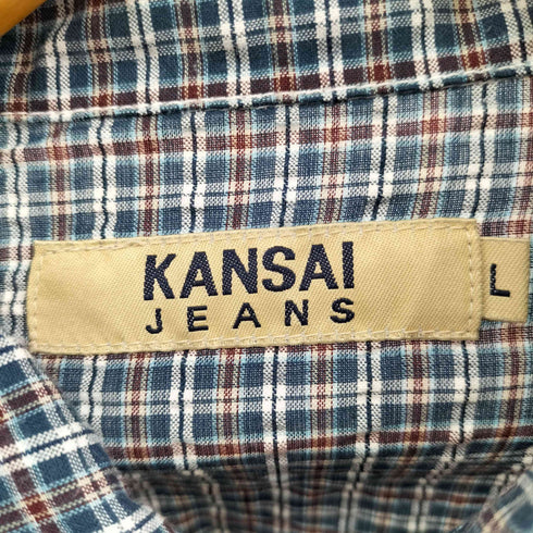 カンサイジーンズ KANSAI JEANS シアサッカー フラップポケット L/Sチェックシャツ ボックスシルエット メンズ JPN:L