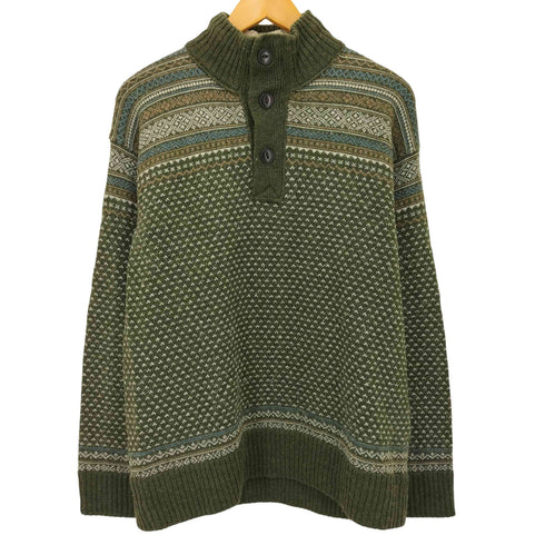 エディーバウアー Eddie Bauer ノルディック柄バーズアイハーフボタンニット メンズ JPN:L