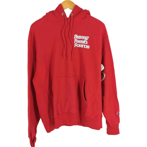チャンピオン Champion REVERSE WEAVE 復刻 単色タグberry fresh farms 企業ロゴ 両面プリント プルオーバーパーカー メンズ import:L