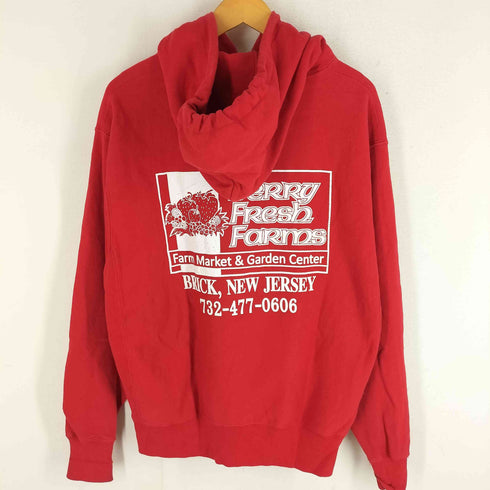 チャンピオン Champion REVERSE WEAVE 復刻 単色タグberry fresh farms 企業ロゴ 両面プリント プルオーバーパーカー メンズ import:L
