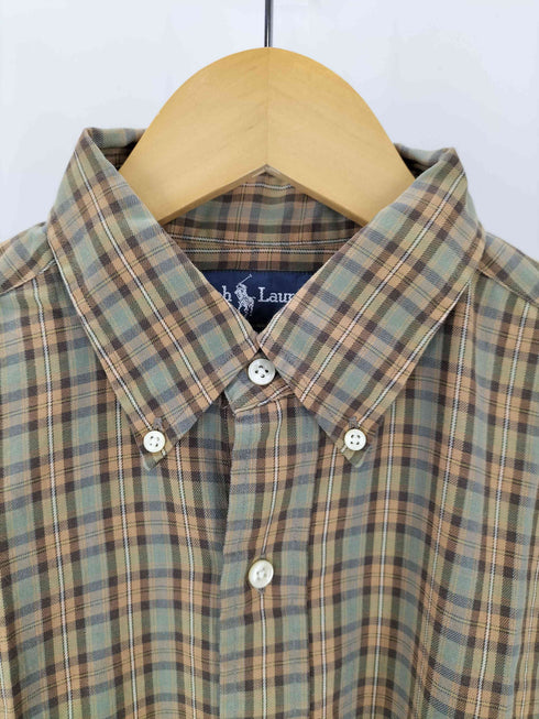 ラルフローレン RALPH LAUREN 90s YARMOUTH チェック柄 ポニー刺しゅう シャツ メンズ 15½