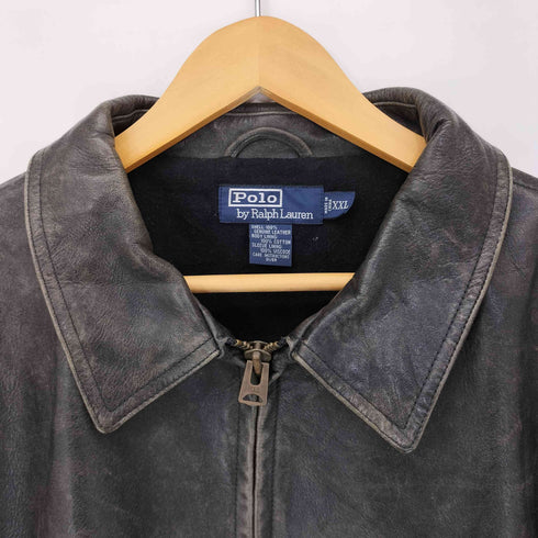 ポロバイラルフローレン Polo by RALPH LAUREN ポニー無 ジップレザーハーフコート ブラック メンズ import:XXL