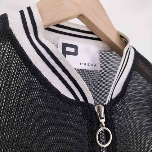 プレガ PREGA MONDAY MAMBOS 刺繍 リブライン メッシュ シアージャケット ブルゾン 韓国 レディース