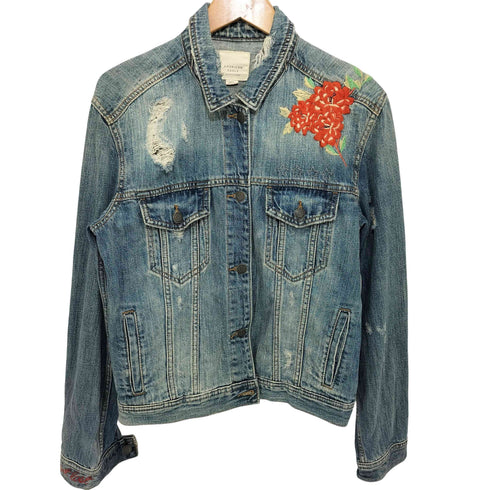 アメリカンイーグルアウトフィッターズ AMERICAN EAGLE OUTFITTERS 花刺繍 ダメージ デニムジャケット レディース M